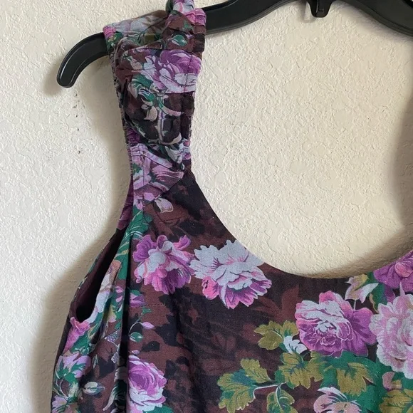 Free People Wildflower Print Linen Blend Babydoll Mini Boho Dress Black Combo S - Picture 4 of 11